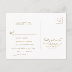 Carte postale RSVP minimaliste Gold Menu Choix