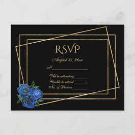 Carte Postale RSVP Noir et or avec Royal Blue Glam Roses