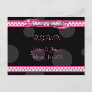 Carte postale RSVP Pink Black Polka Dot Ribbon Bow