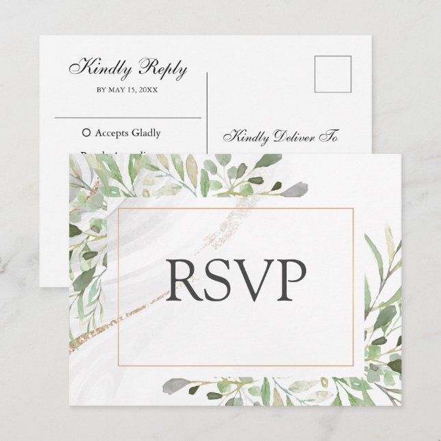 Carte postale RSVP pour le choix de repas aquarell (Devant / Derrière)