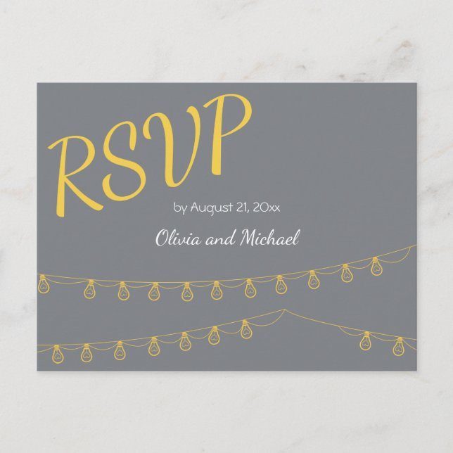 Carte postale RSVP pour mariage en jaune et gris (Devant)
