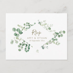 Carte postale RSVP pour mariage feuille d'eucalypt