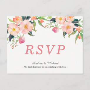 Carte postale RSVP pour mariage floral à l'aquarel