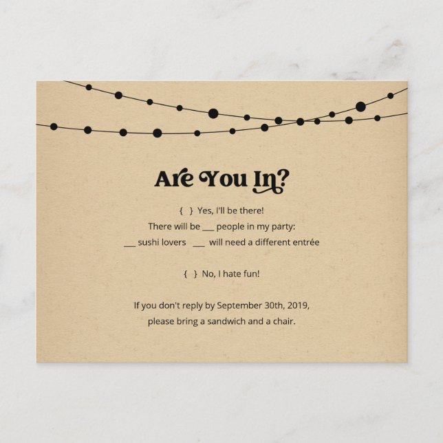 Carte postale RSVP pour Sushi Funky & Fun - Kraft (Devant)