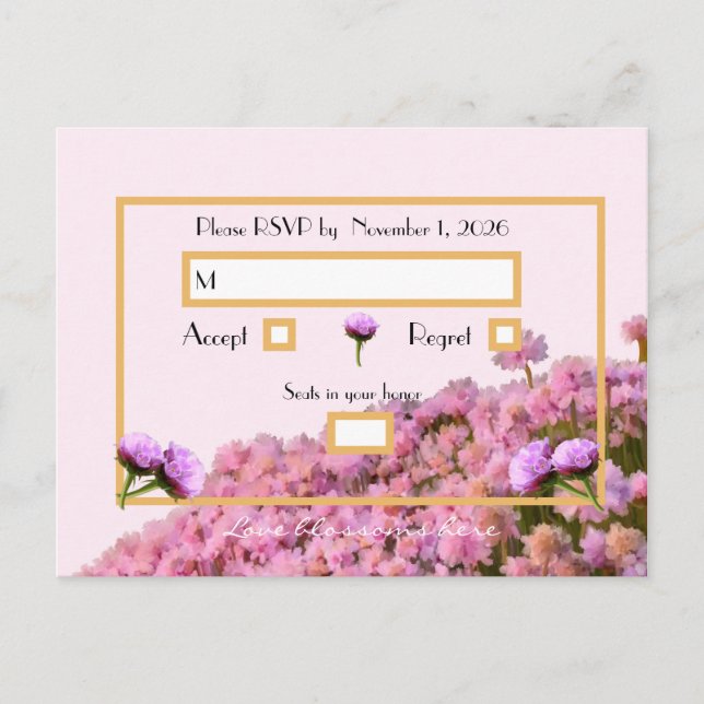 Carte postale RSVP rose et or (Devant)