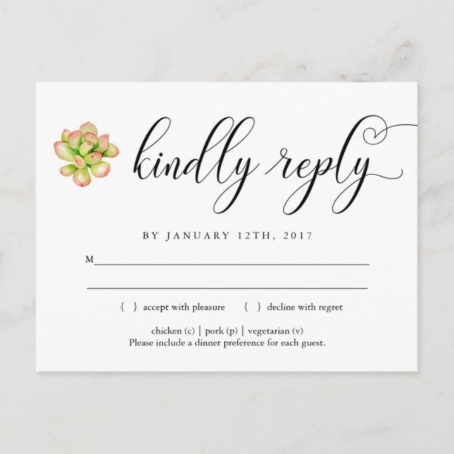Carte postale RSVP rose et vert (Devant)