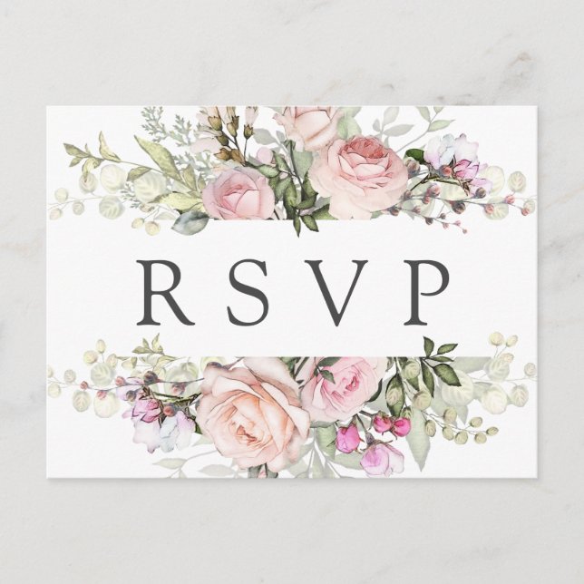 Carte postale RSVP rose florale avec choix de repa (Devant)