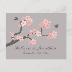 Carte postale RSVP rose/gris cerise en fleurs