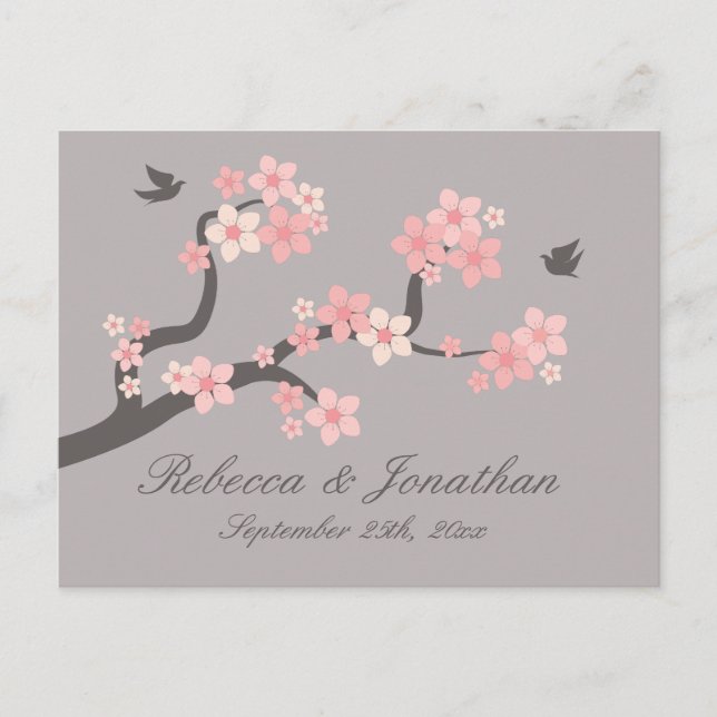 Carte postale RSVP rose/gris cerise en fleurs (Devant)