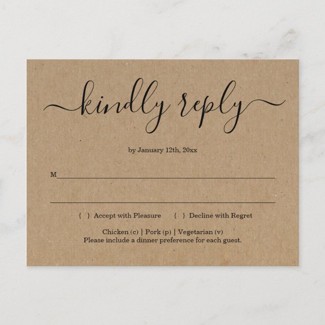 Carte postale RSVP - Rustic Kraft (Devant)