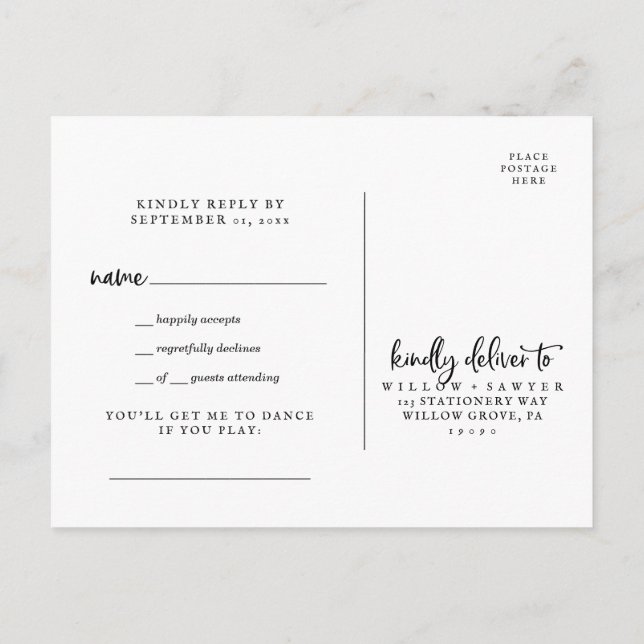 Carte postale RSVP Rustique Script Song Request (Dos)