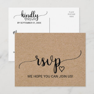 Carte Postale RSVP simple Faux Kraft