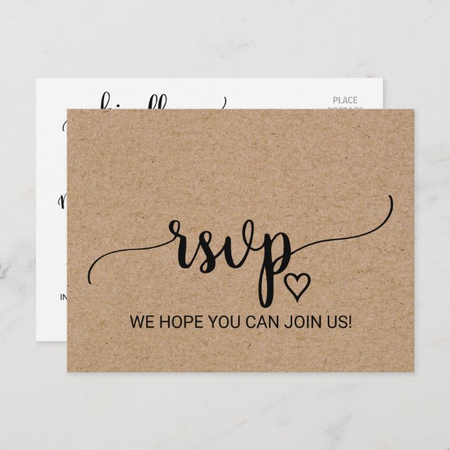 Carte Postale RSVP simple Faux Kraft (Devant / Derrière)