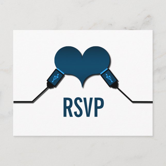 Carte postale RSVP USB Love Connection, bleu (Devant)