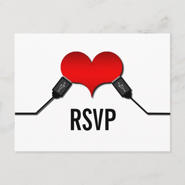 Carte postale RSVP USB Love Connection, rouge (Devant)