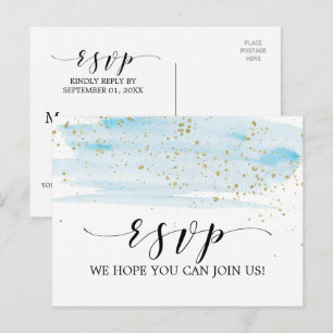 Carte postale RSVP Watercolor Blue & Gold Song