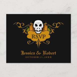 Carte Postale RSVP Wed - Halloween Crâne orange et
