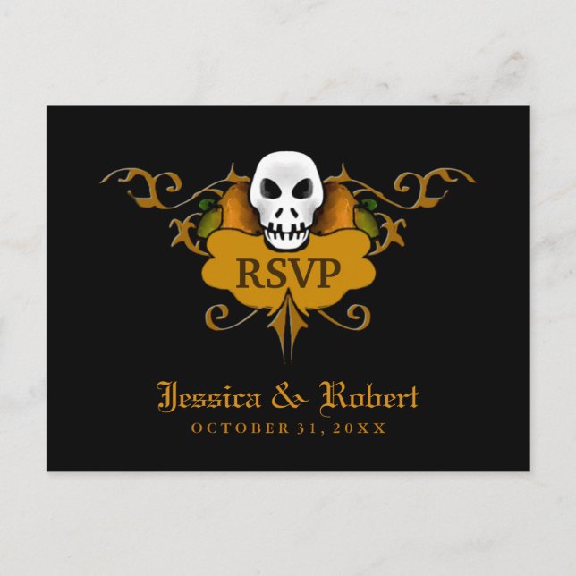 Carte Postale RSVP Wed - Halloween Crâne orange et (Devant)
