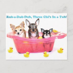 Carte Postale Rub a Dub Dub Trois Chis dans un bain à remous