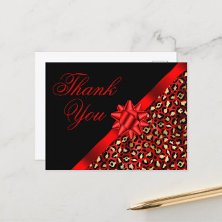 Carte Postale Ruban à motif léopard noir or et rouge avec noeud 