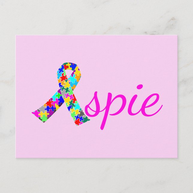 Carte Postale Ruban Aspie Cute Rose Asperger Syndrome (Devant)