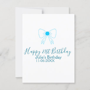 Carte Postale Ruban bleu joyeux 21e anniversaire nom date fille 