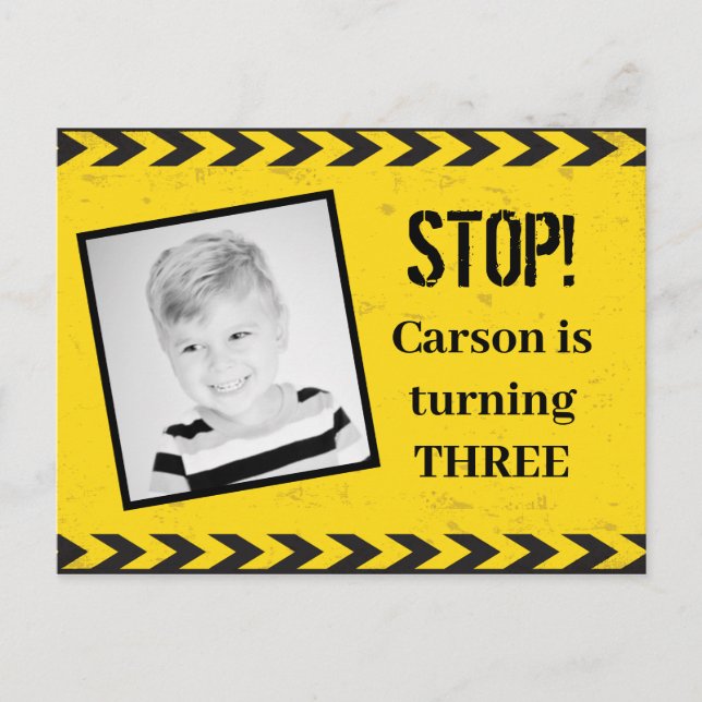 Carte Postale Ruban de Construction Photo Jaune Fête d'anniversa (Devant)