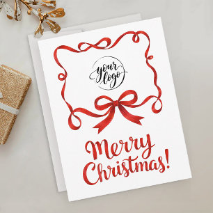 Carte Postale Ruban de société de Noël rouge Chic Logo Script