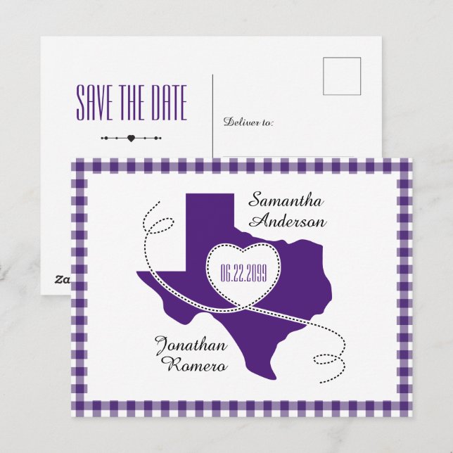 Carte Postale Ruban Purple Texas Curling Enregistrer la date (Devant / Derrière)