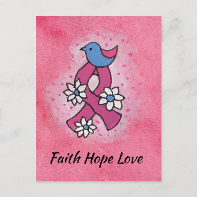 Carte Postale Ruban rose cancer du sein Foi Espérance Amour Priè (Devant)