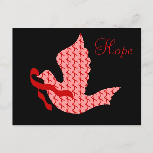 Carte Postale Ruban rouge de la colombe de l'espoir - Coeur et A (Devant)