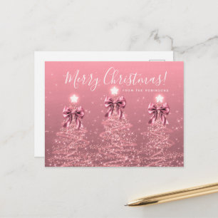 Carte Postale Rubans élégants de Noël rose poudré pour sapins de