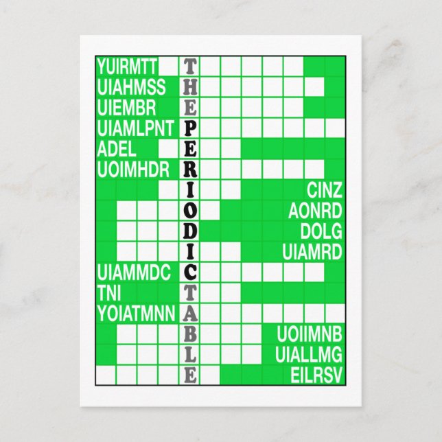 Carte Postale Rubrique de mots du tableau périodique (Devant)