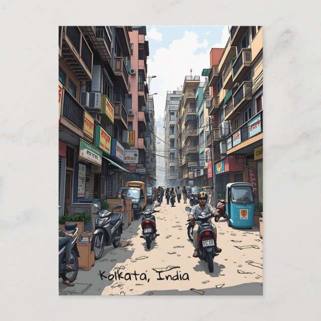 Carte Postale Rue animée du centre de Kolkata, Inde (Devant)