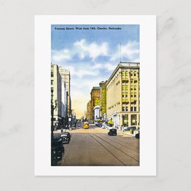 Carte Postale Rue Farnam, Ouest à partir du 14e, Omaha, Nebraska (Devant)