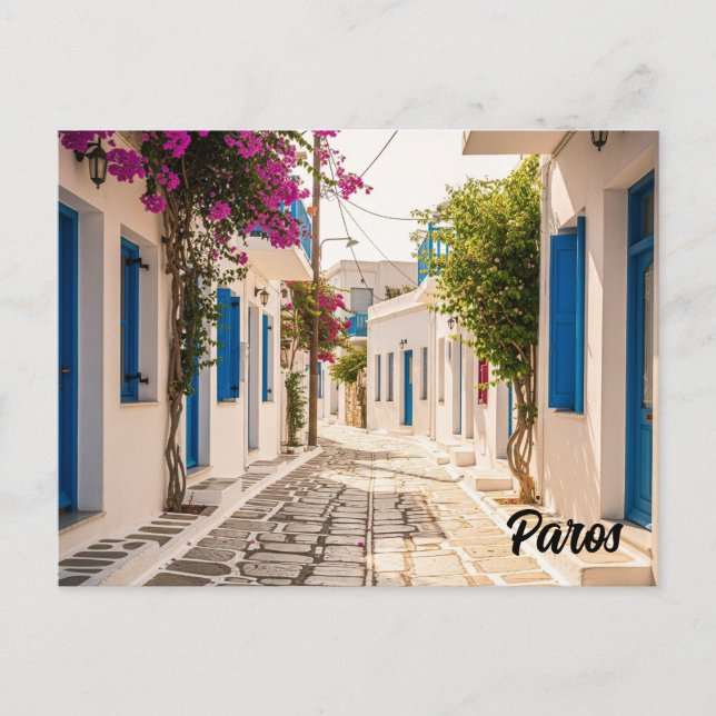 Carte Postale Rue pavée à Paros Grèce Ile Voyage (Devant)