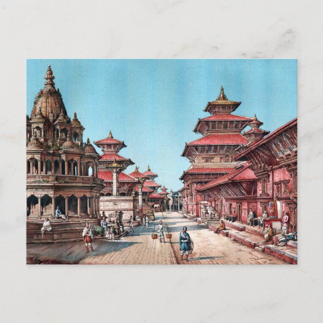 CARTE POSTALE RUE PRINCIPALE DANS PATAN, NÉPAL (1887) (Devant)