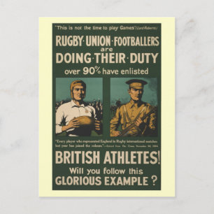Carte Postale rugby britannique, les footballeurs font leur devo