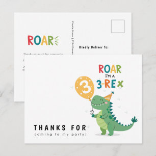 Carte Postale Rugir Je suis un 3-Rex Enfants Troisième Anniversa
