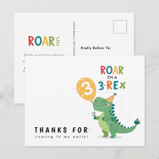 Carte Postale Rugir Je suis un 3-Rex Enfants Troisième Anniversa