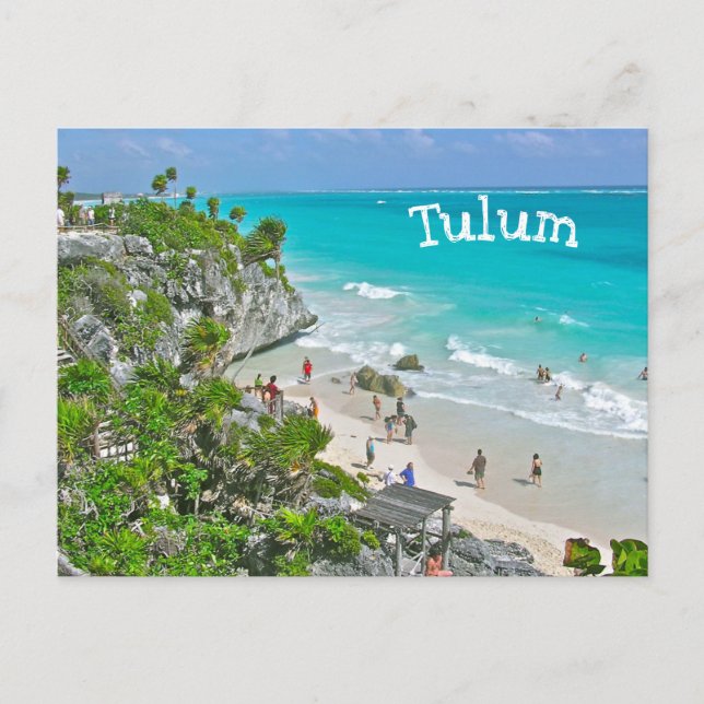 Carte Postale RUINES DE TULUM (Mexique) AU-DESSUS DE LA PLAGE ET (Devant)