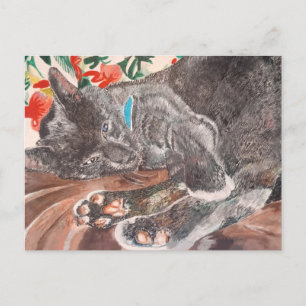 Carte Postale Russe Bleu chat chats courte gris anglais