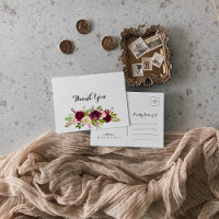 Russe Blush Bourgogne Floral Merci de calligraphie