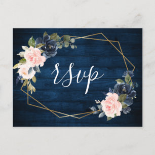 Carte Postale Russe Bois Marine Bleu rose pâle RSVP géométrique