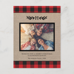 Carte Postale Russe Burlap de Noël Monogramme Photo Holiday Po