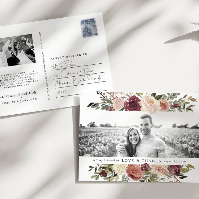 Carte Postale Rustic Bloom | Remerciements de photos de mariage (Créateur téléchargé)