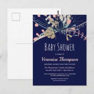 Carte Postale Rustic Blue & Pastel Baby shower botanique Invitat