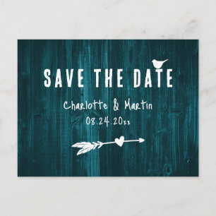 Carte Postale Rustic Boho Heart Mariage Turquoise Enregistrer La