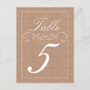 Carte Postale Rustic Burlap Imprimer Mariage Numéro de tableau C