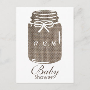 Carte Postale Rustic Burlap Mason Jar Baby shower Invitation